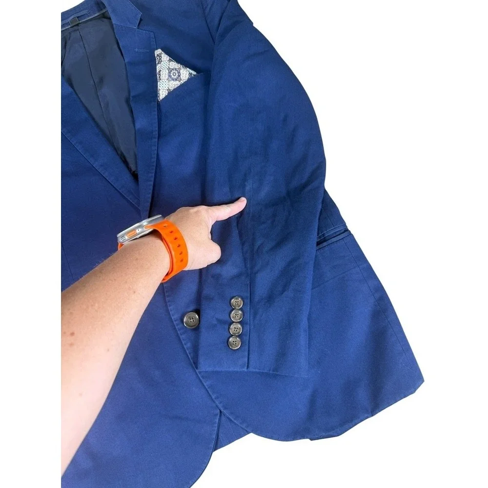 J Crew Ludlow Blazer Mens 40R Blue Italian Cotton Sport Coat LARUSMANI‎ Fabric